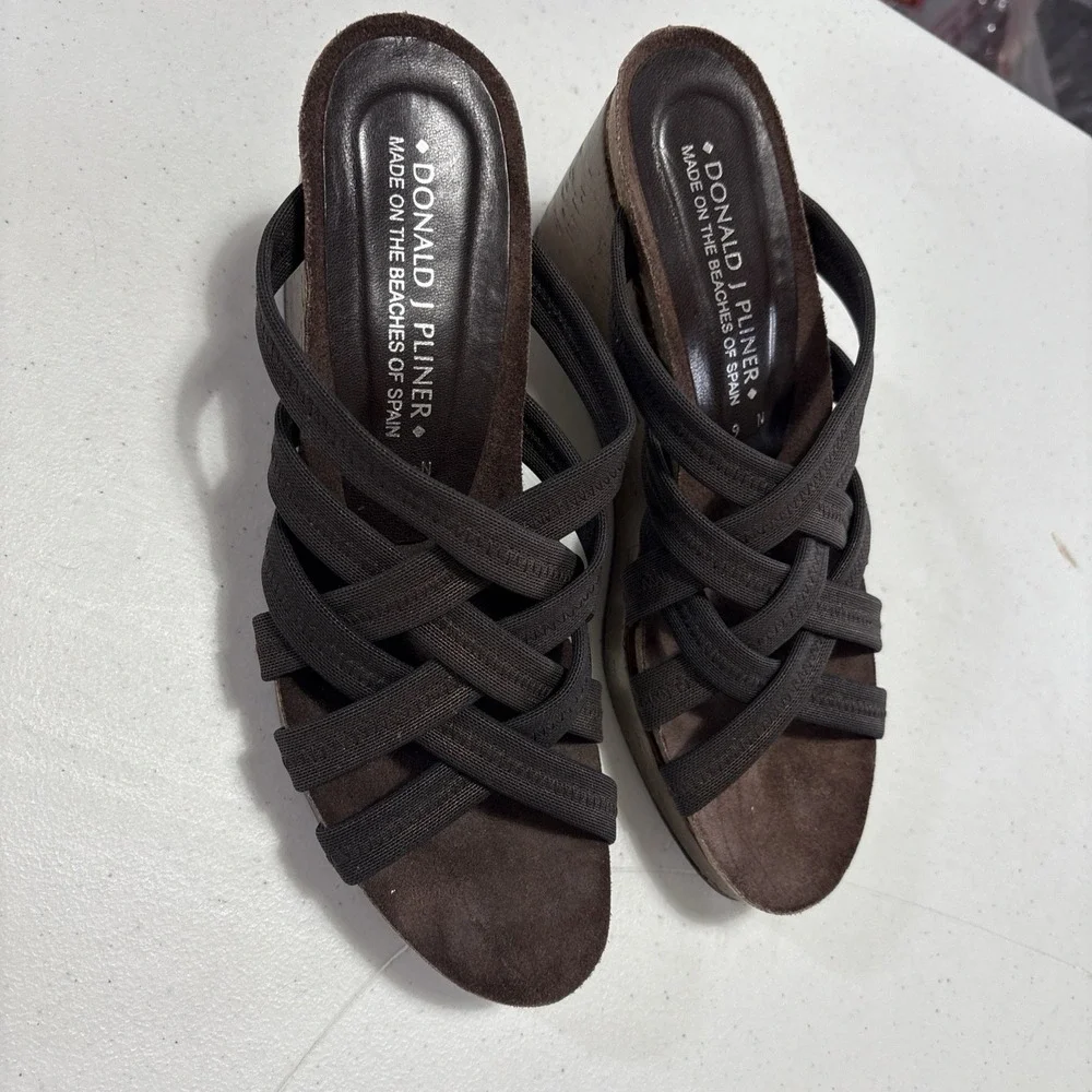 DONALD J PLINER Metallic Mesh Cork Wedge Sandals Size‎ 6 N